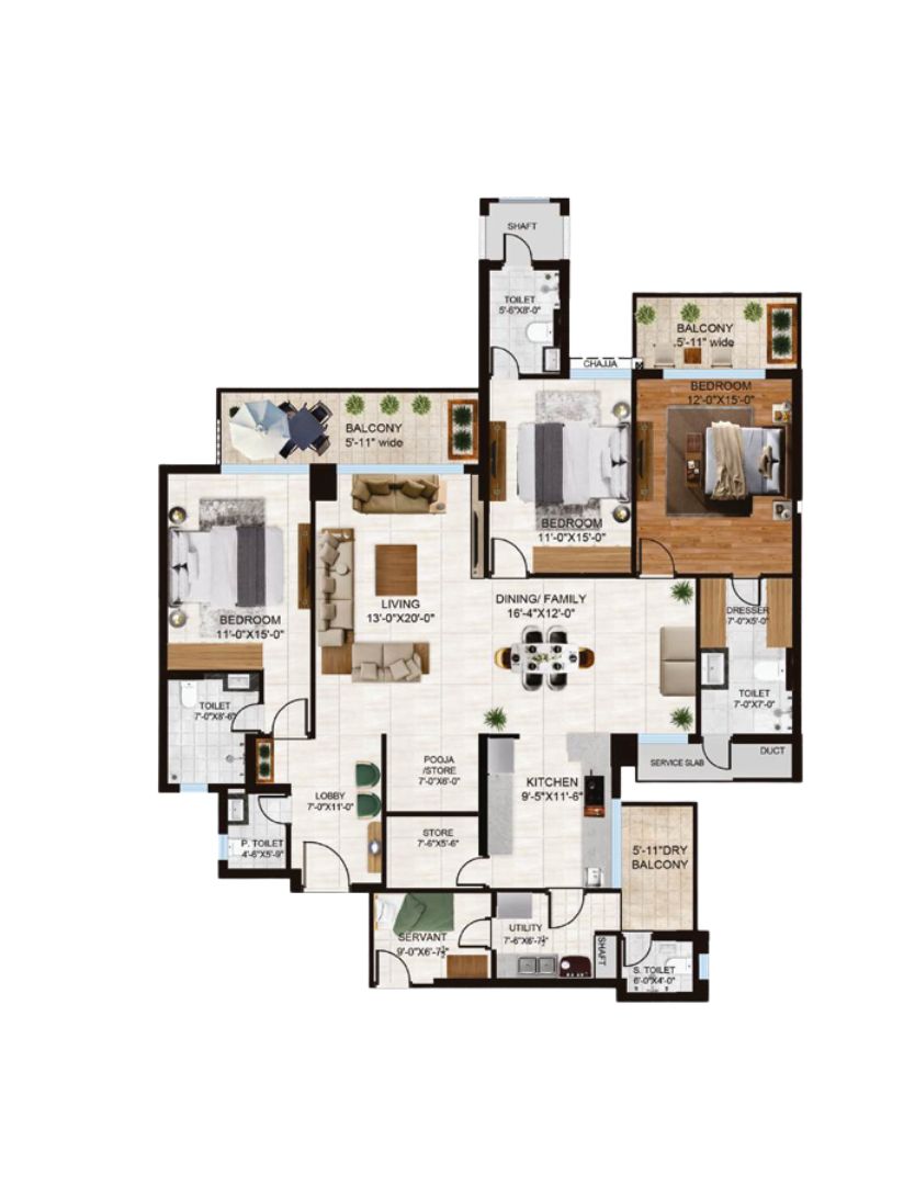 3 + 1BHK