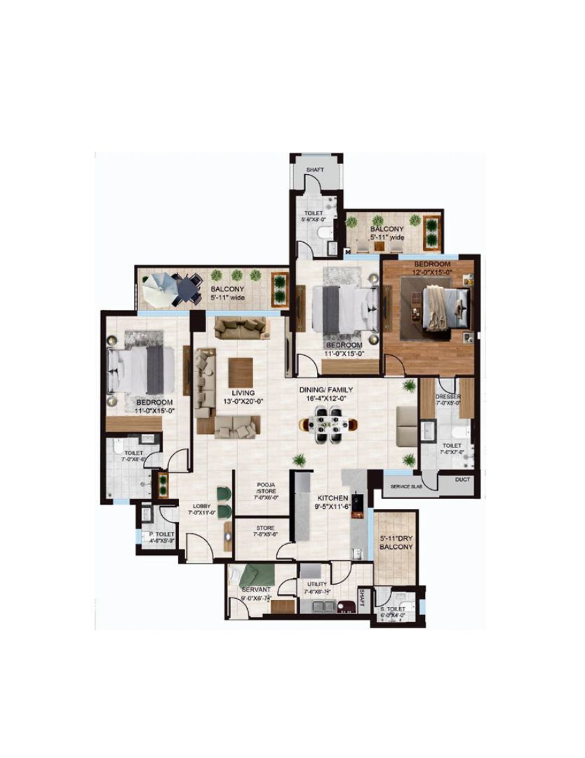 3 + 1BHK