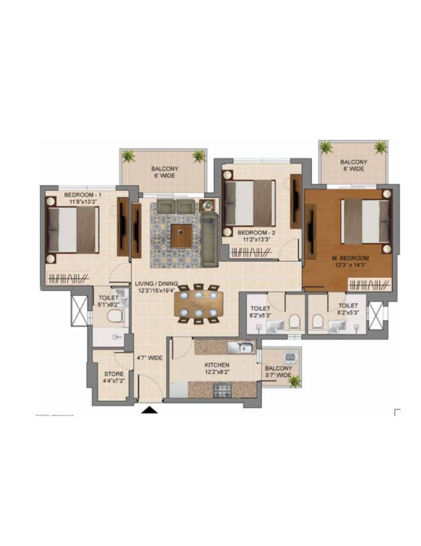 3BHK + 3T + Store