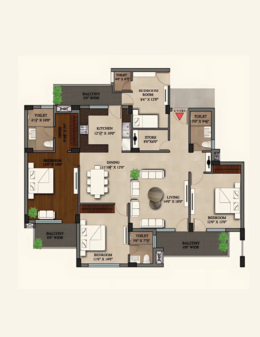 4 BHK + Puja Room